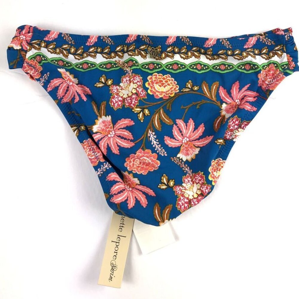 Nanette Lepore Women’s Blue Floral Hipster Bikini Bottom Size 4 - Picture 2 of 3